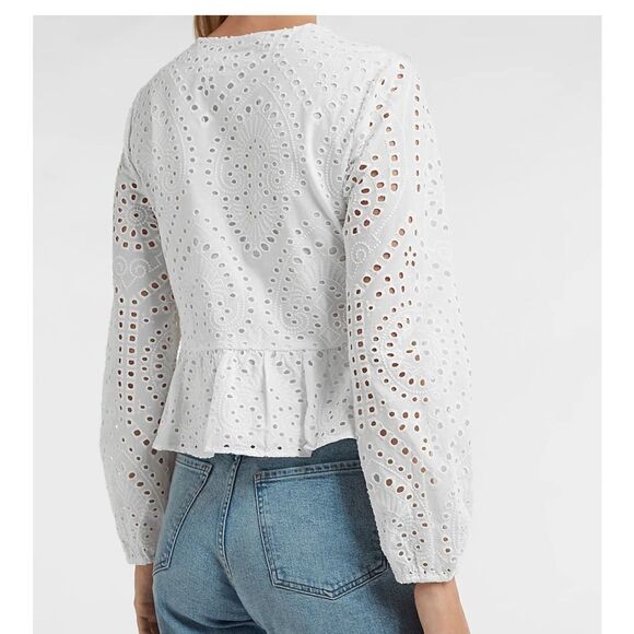 EXPRESS EYELET LACE RUFFLE FRONT PEPLUM TOP - Picture 8 of 8